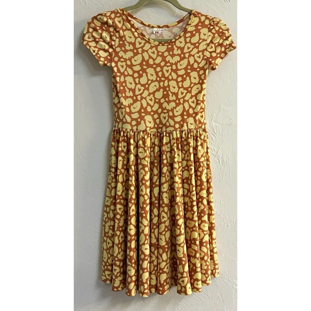 Dot Dot Smile Girls Brown Beige Leopard Fit & Flare Knee Dress Sz 7